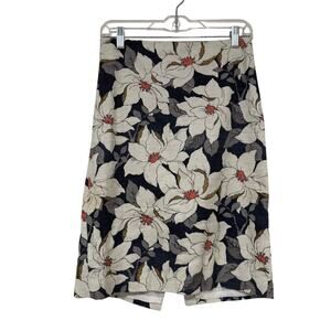 Ann Taylor Women's Navy Blue Lily Floral Knee Length Pencil Skirt Office Size 4